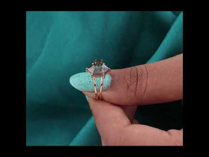 14KT Rose Gold Hexagon Ring with Salt & Pepper Diamond