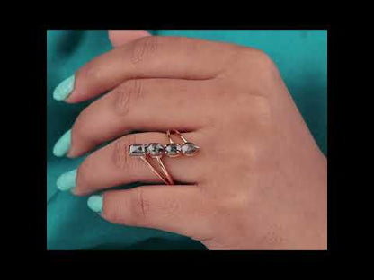 Modern Bypass Ring – Vertical Salt & Pepper Diamond in Rose Gold