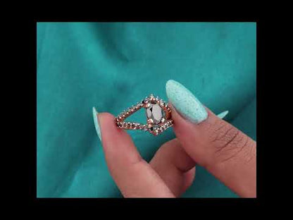 Dramatic Black Diamond Halo Ring – V-Shaped Rose Gold
