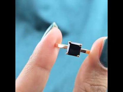 Modern Emerald Cut Black Diamond Ring With 10k Metal