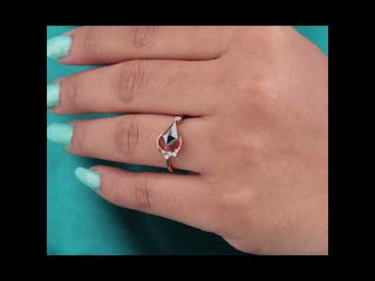 Kite Diamond & Crescent Moon Ring – Gothic Rose Gold Style