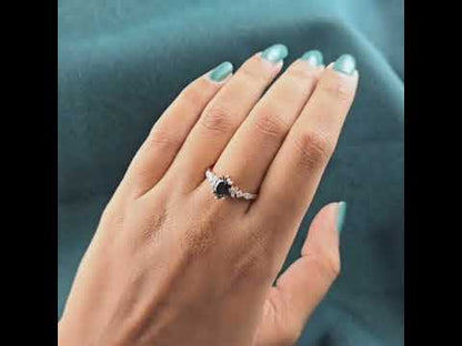 Rose Gold Black Diamond Ring – Oval Cut with White Stone Accents