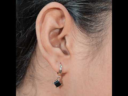 Modern Black Diamond Drop Hoops – 10K Rose Gold Huggies