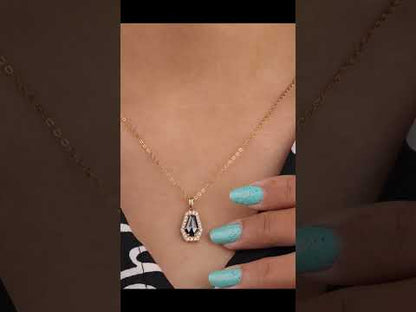 Gold Tone Coffin Pendant Necklace with Crystal Halo
