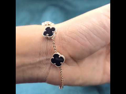 Black Onyx Clover Jewellery Set – Rose Gold Trio for Timeless Style