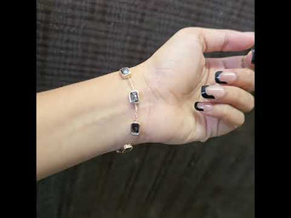 Raw Diamond Bracelet | Rose Gold Emrald Cut Bracelet | Dainty Handmade Jewelry | Salt and pepper Diamond Gift for Her