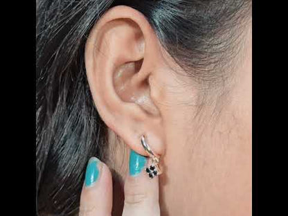 Asymmetrical Rose Gold Huggies – Black Diamond Charms