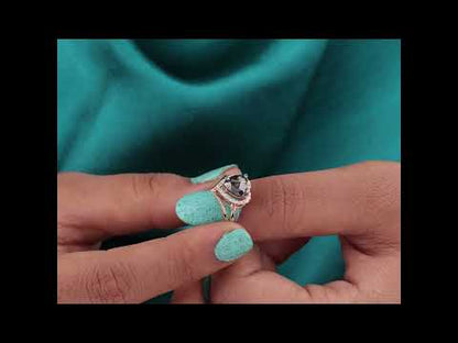 Rose Gold Heart Diamond Ring – Salt & Pepper Halo Design