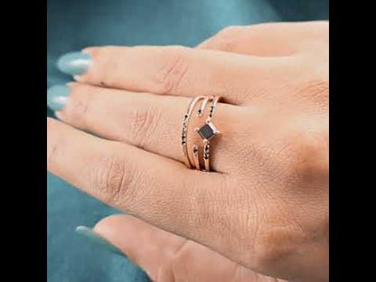 Princess Cut Black Diamond Ring – Bold Rose Gold Triple Band
