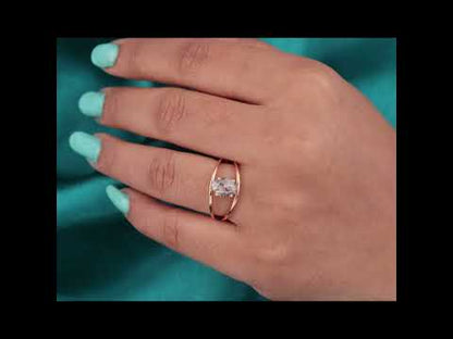 Rose Gold Open Band Ring – Oval Salt & Pepper Crystal