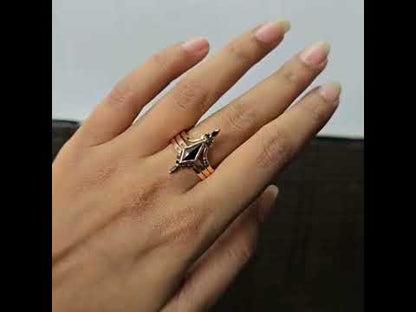 Modern Black Diamond Wedding Ring in Gold – Unique Kite-Cut Alternative Bridal Ring