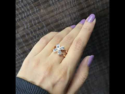 Pear Cut Diamond Flower Ring: 10k Rose Gold, Salt & Pepper Diamond