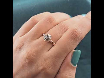 Dendritic Agate Solitaire in Rose Gold – Vintage Floral Ring