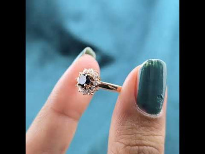 Vintage-Inspired Black Diamond Ring – 10K Rose Gold Elegance