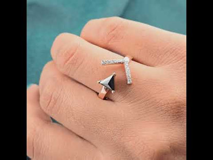 Black Triangle Diamond Chevron Ring – Sleek Rose Gold Style