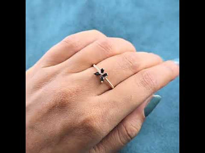 Butterfly Ring with Black Crystals – Textured Band Beauty