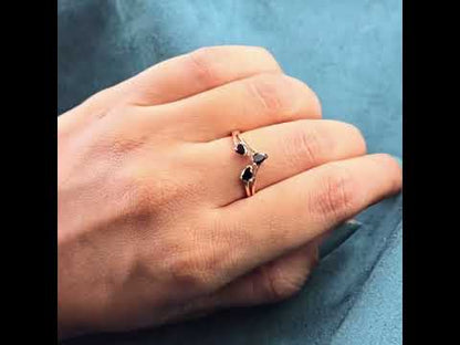 Triple Pear Black Diamond Ring in 10K Rose Gold – Bold & Beautiful