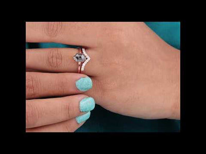 Hexagon Salt & Pepper Bridal Set – Rose Gold Chevron Rings