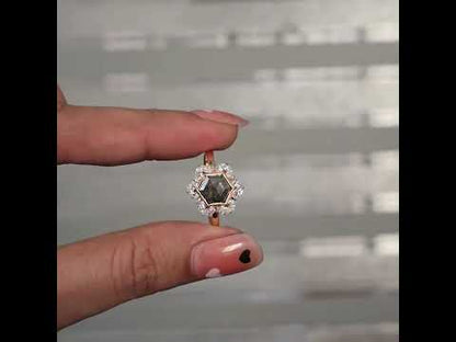 1.20CT Hexagon Diamond Ring, 0.36ct Marquise Side Stone Ring, Unique Hexagon Engagement Ring