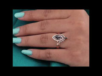 Rose Gold Halo Bridal Set – Marquise Diamond & Band